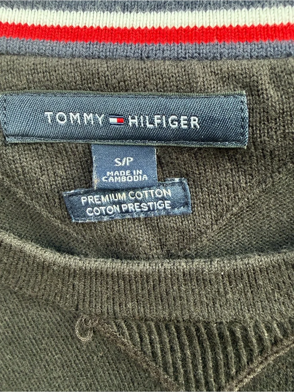 Tommy Hilfiger Men’s Black Crewneck Sweater with Flag Accent